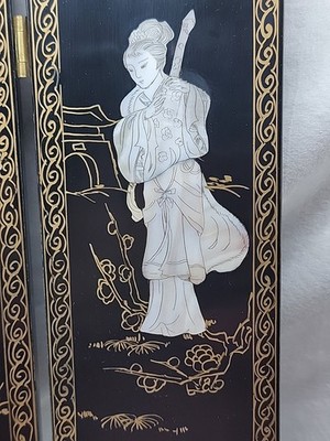 Vintage Asian Table Top Folding Screen, Mother Of Pearl, See Pics Few Chips