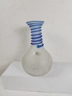 Vintage Blenko Handcraft Crackle Glass Decanter Vase Cobalt Blue Coil Wrap USA