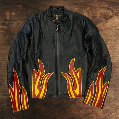 Ashy London Flame Lederjacke Erwachsene Medium Black Fire Y2K Boho Vintage Grunge