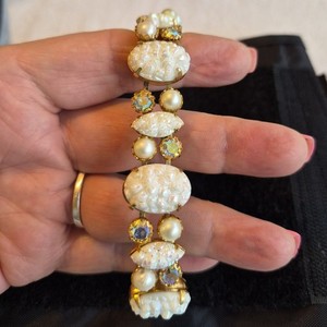 Vintage Signed Schaparelli Moled Glass Goldtone Bracelet