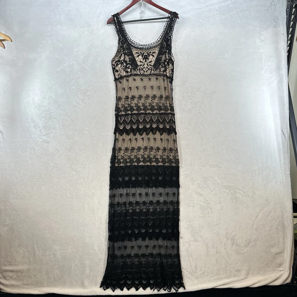 Vestido Vintage Rancho Estancia Para Mujer L Negro Encaje Crochet Maxi Años 20 Estilo Aleta Foto 3 de 4