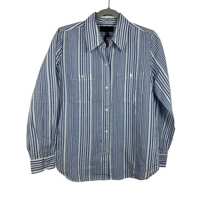 NWT Nili Lotan Kaya Shirt Sailor Blue and White Stripped Cotton Button Down