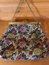 Vintage Floral Brocade Clutch Purse Gold Thread Tapestry Handbag Victorian