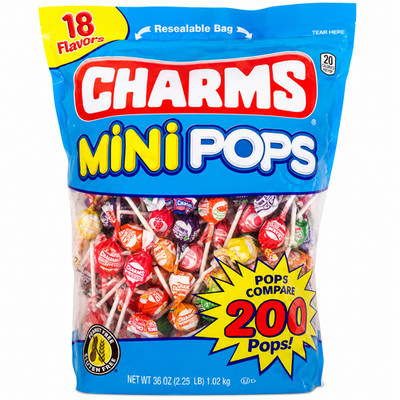 Charms Mini Pops Assorted Fruit Flavors, 200 Count, Gluten-Free 2.25 Pound Bag