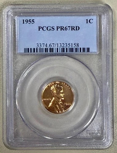 1955 Lincoln Wheat Penny PCGS PR67RD Red Proof 1¢ Coin Brilliant High Grade