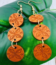 Wood Stained Triple Sand Dollar Earrings on Gold Plated Ear Wires