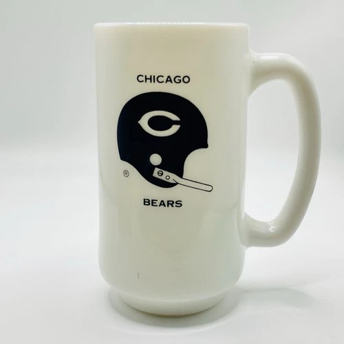 Vintage CHICAGO BEARS 12 Ounce Milk Glass Mug Blue On White