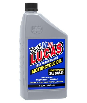 Lucas Oil 10710 Semi-Synthetic SAE 10W-40 Motorcycle Oil 1 Quart Bottle -1 qt