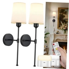 Battery Operated Wall Sconces Set of 2, Rechargeable Wall 13000MAH Black+white
