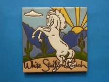 White Stallion Ranch Horse Pony Earthtones Hanging Ceramic Art Tile 6"x6" O91