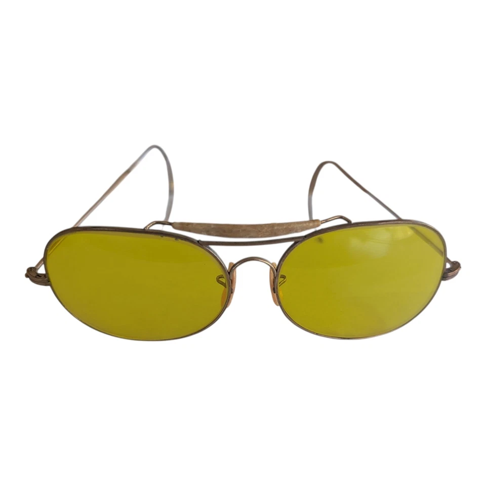 Gafas de sol y estuche Ray Ban B&L llenas de oro de 24 quilates lentes amarillas para aviador al aire libre X Foto 2 de 4