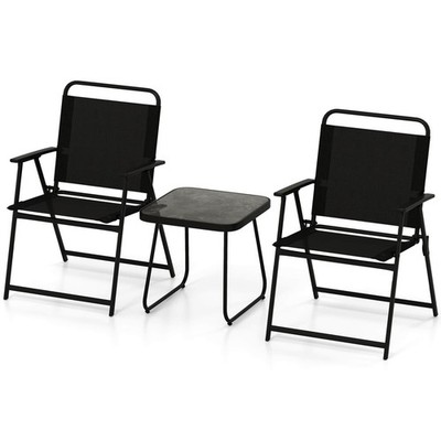 Patio 3pcs Folding Conversation Chairs&Table Heavy-Duty Metal Outdoor Portable