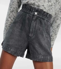 Isabel Marant Etoile Women's Titea Faded Black Denim High-Waisted Shorts Size 34