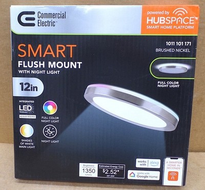 COMMERCIAL ELECTRIC 12'' HUBSPACE SMART CCT RGB SELECTABLE LED FLUSH MOUNT NICKEL