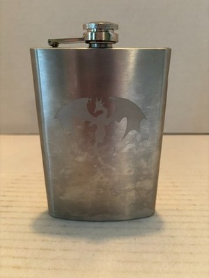 Top Shelf Flasks Stainless Steel 8 ounce Rectanglular Shaped Flask with Dragon