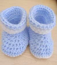 Blue Baby Booties 0-3 Months , Blue White Crochet Boy's Booties