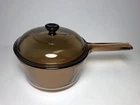 Vintage Corning Visions Amber Pyrex Glass Saucepan 1.5 L with Nesting Lid