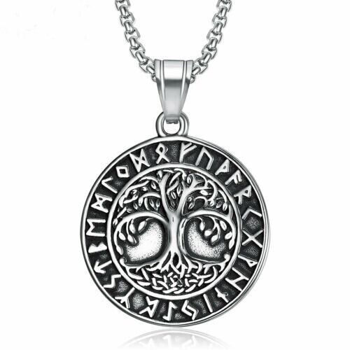 MOYON Stainless Steel Mens Rune Celtic Tree Of Life Pendant Necklace Jewelry - Afbeelding 1 van 6
