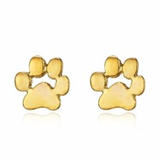 Cute New Yellow Gold Plated Animal Dog or Cat Paw Print Stud Post Earrings