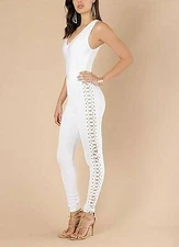 Women Sexy Crystal White Bandage Lace-up Jumpsuit Party Playsuit 