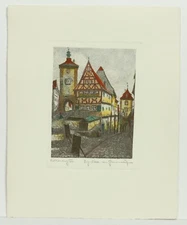 Rothenburg Tor Street Signed Original Ernst Geissendorfer Color Etching Print