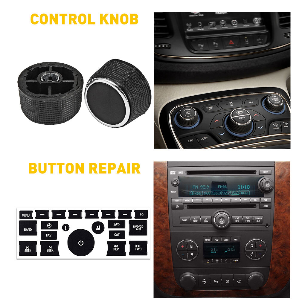 New Black Car Knob & Climate Control Button Sticker Combo Decor Trim Accessories