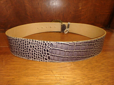 Juliana wide belt croc print Gray leather Rhinestones made  display picture 1