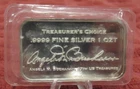 Vintage Treasurer's Choice Angela M. Buchanan 1 Troy Oz. .999 Silver Bar Sealed