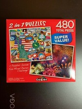 2 IN 1 JIGSAW PUZZLES 480 PIECES, STICKER COLLAGE  FIREWORKS NIB CRA-Z-ART