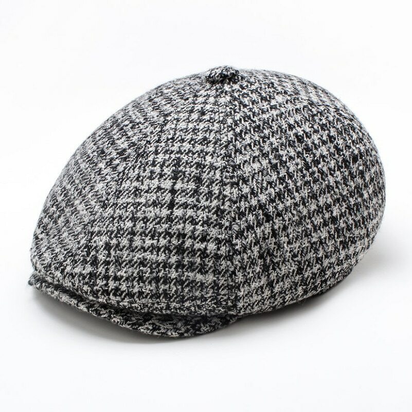 Men's Wool Newsboy Gatsby Cap Driving Flat Cabbie Plaid Tweed Ivy Hat