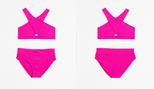 Abercrombie Fitch girls high-neck wrap front 2pcs swimsuit PINK 11/12  39.95