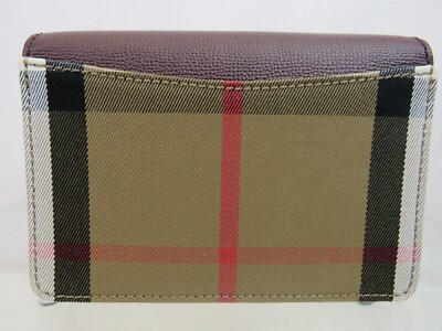NEW BURBERRY HAMPSHIRE BURGUNDY LEATHER HOUSE CHECK SMALL