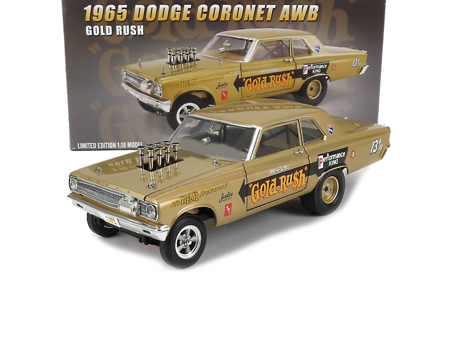 1965+DODGE+CORONET+AWB+GOLD+RUSH+GOLD+MET.+1+18+SCALE+BY+ACME+