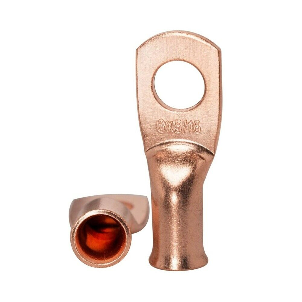 10) 6 gauge Ring 5/16 Hole Terminal BATTERY Lug Bare Copper Un-insulated AWG