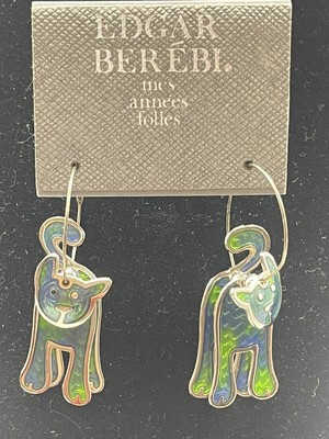Vintage Edgar Berenice 3D Blue/Green Enamel Dangle Earrings New