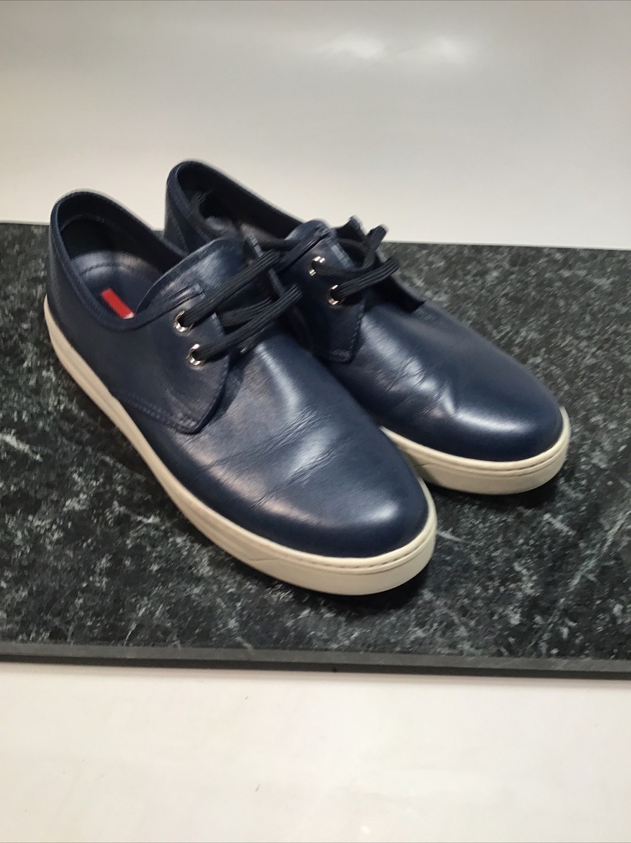 Prada Low-Top ￼ Iconic Blue Leather Sneakers Women's / US 7 / IT
