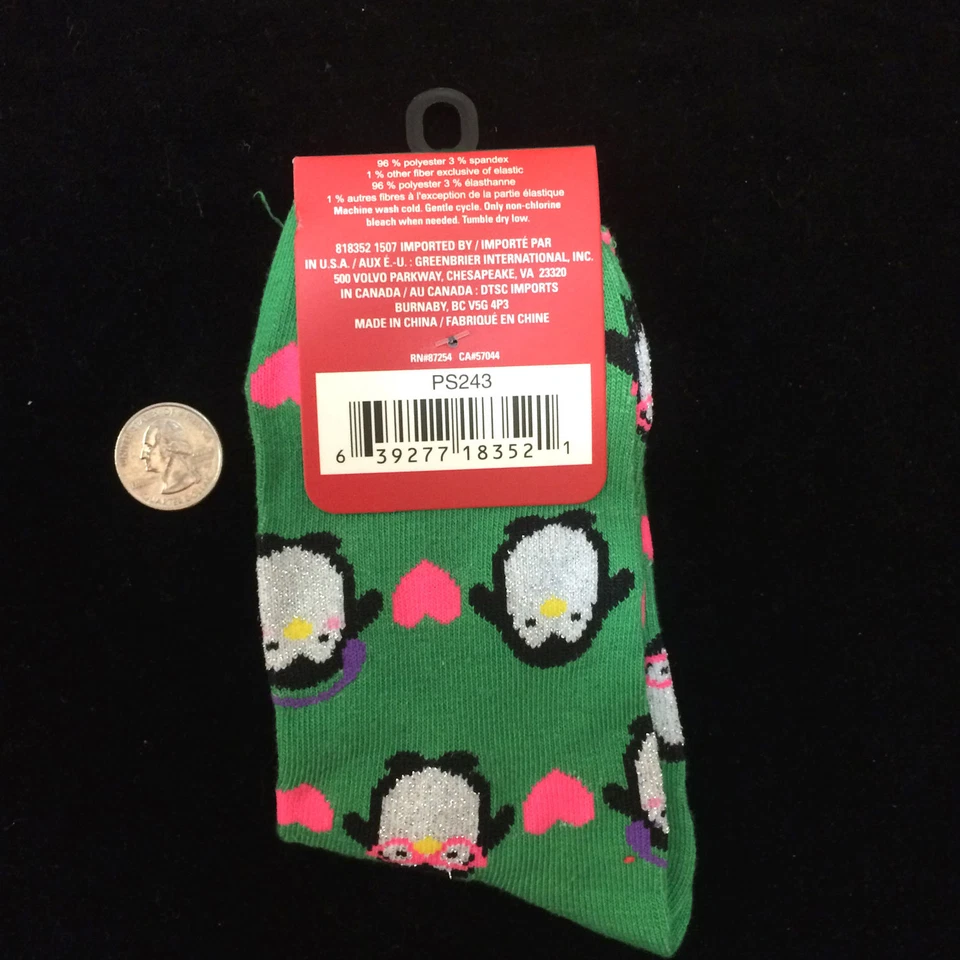 Funky Lindo Novedad PINGÜINO AMOR CORAZÓN CASUAL TRIPULACIÓN CALCETINES Lolita Divertido Alegría Vacaciones Foto 2 de 2