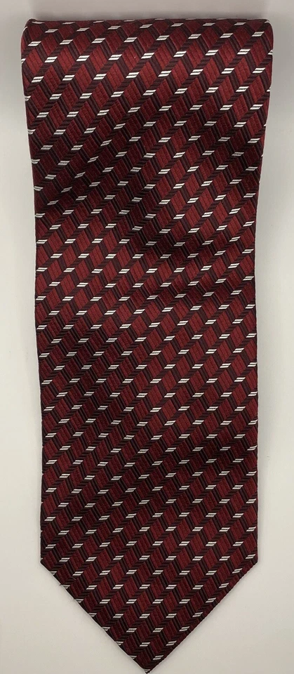 Corbatas para llevar - ROBERTO VILLINI, bloques geo blancos borgoña, 58x3,75", STK#057SRG Foto 3 de 4