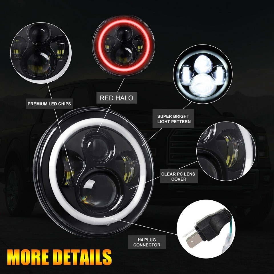 7 Inch Round LED Headlights With Hi/Lo Beam DRL Turn Signal, Compatibl - Foto 5