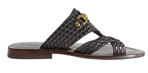 Leather Italian Sandals Mens Brown Genuine Leather Slip on Shoes Handmade Dylan - Picture 8 of 12