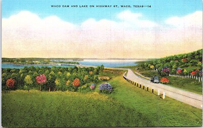 Postcard TX Beautiful Scenic View Waco Dam and Lake Highway 67 Good Fishing B2