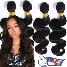 CLEARANCE Straight/Wavy Virgin Human Hair Extensions 4Bundles Brazilian Weave US