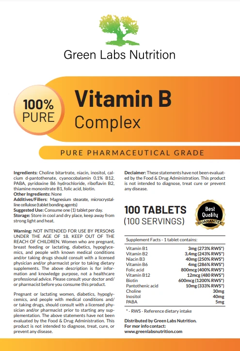 Vitamin B Complex Tablets – 11 Vitamins with Choline, Calcium, Inositol & Energy - Image 2 of 4