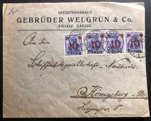 1920 Danzig Commercial Cover To Konigsberg Germany Provisional Stamp ...
