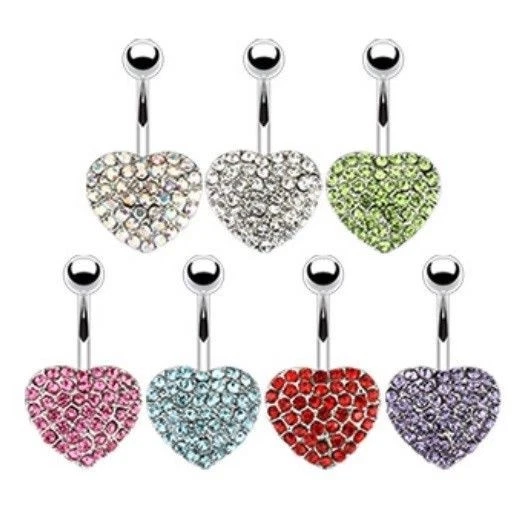 GEM PAVED HEART BOTTOM BELLY NAVEL RING BANANA BUTTON PIERCING