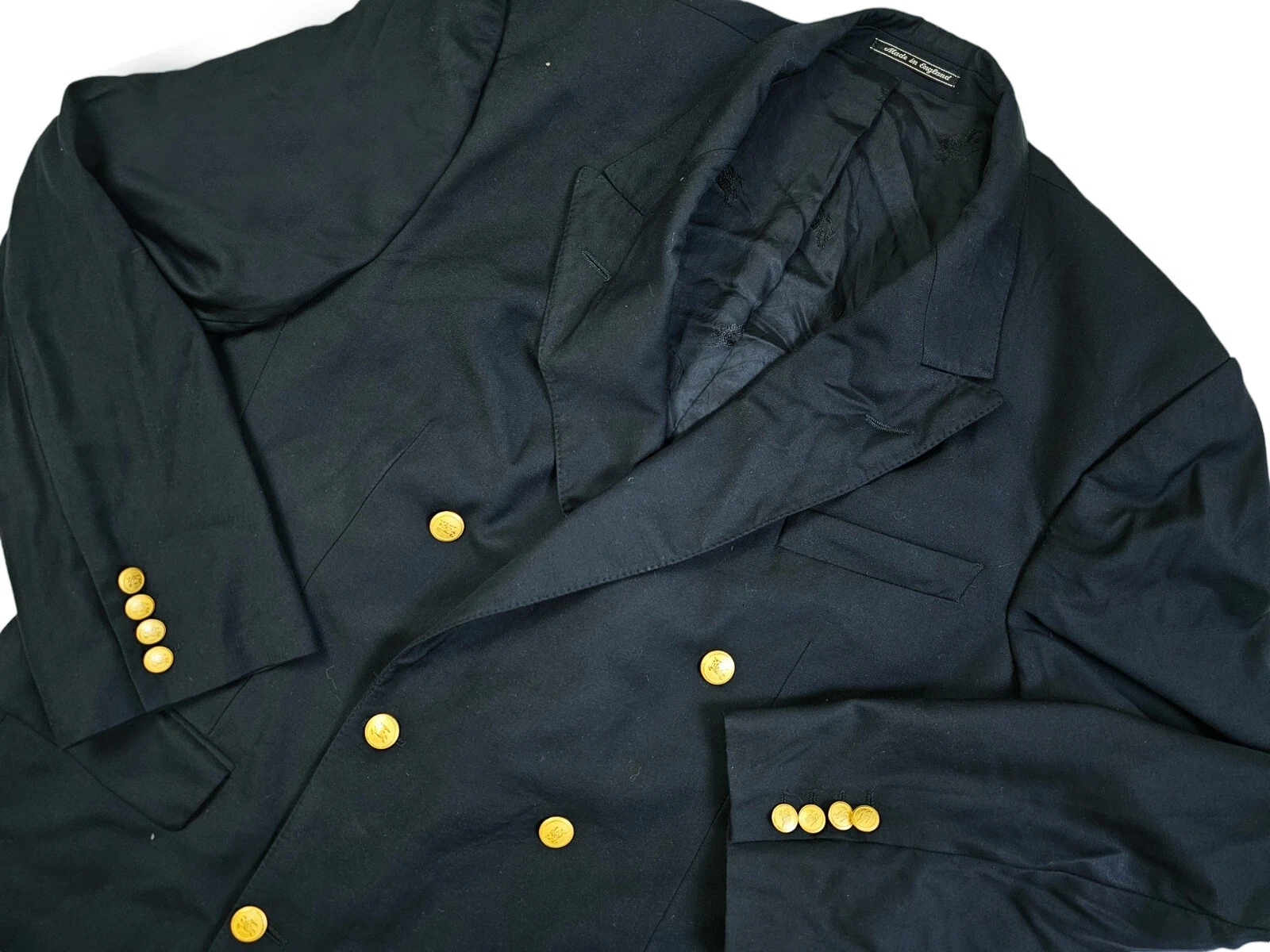 BLAZER UOMO HOT VINTAGE BURBERRYS STOCKWOOD DOPPIO PETTO BOTTONI ORO LANA BLU NAVY 44 L