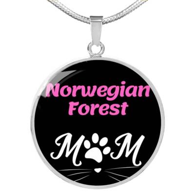 Norwegian Forest Cat Mom Circle Pendant Necklace Stainless Steel 24 Inch Chain 