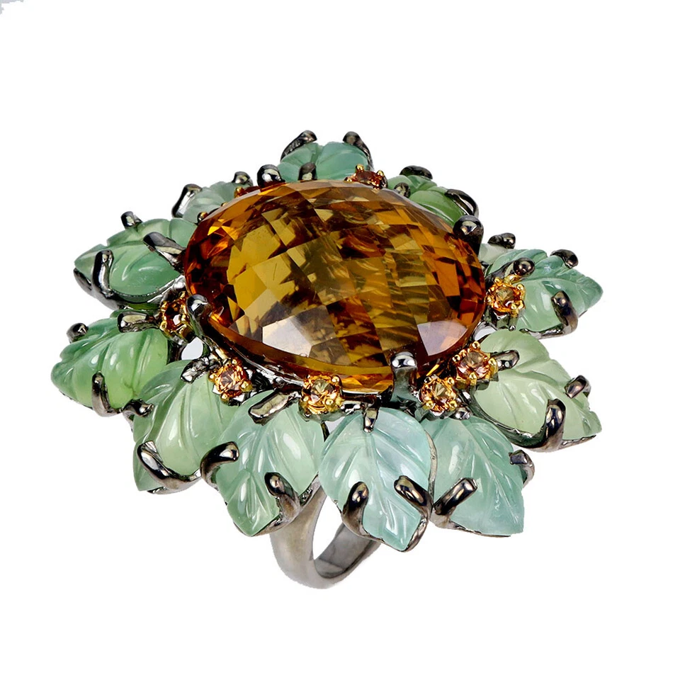 Valentine 925 Silver Ring Oval Citrine 26ct Aventurine Handmade Gemstone Jewelry - Image 2 of 4
