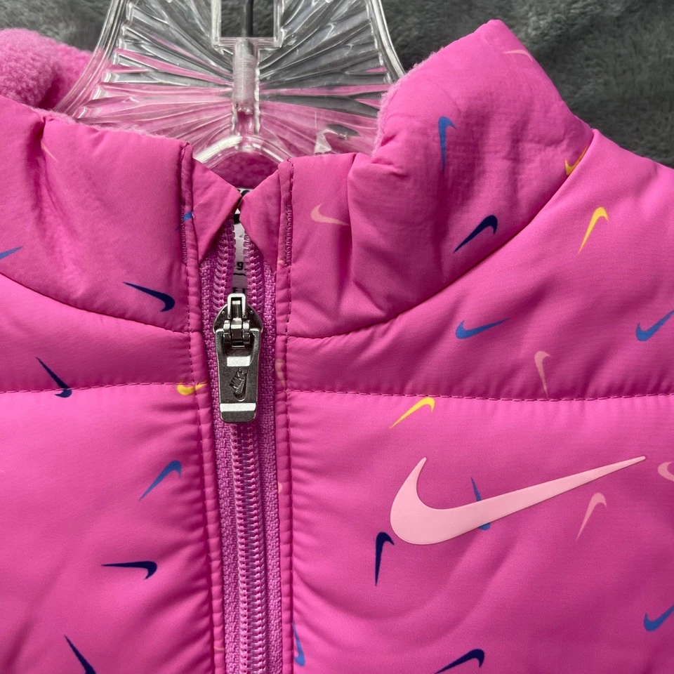 Nike Toddler Girls 2T Pink Puffer Vest Multicolor Swoosh Print Zip Up - Image 3 of 4