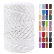 Polyester Braided Macrame Cord Thick Durable Soft Crochet Cord for 3mm White